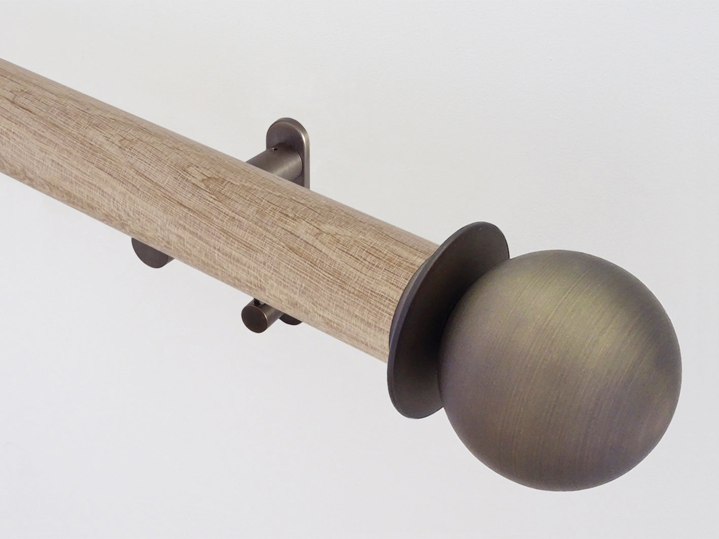Quality real solid waxed oak curtain pole set with metal ball finials and hidden track | Walcot House