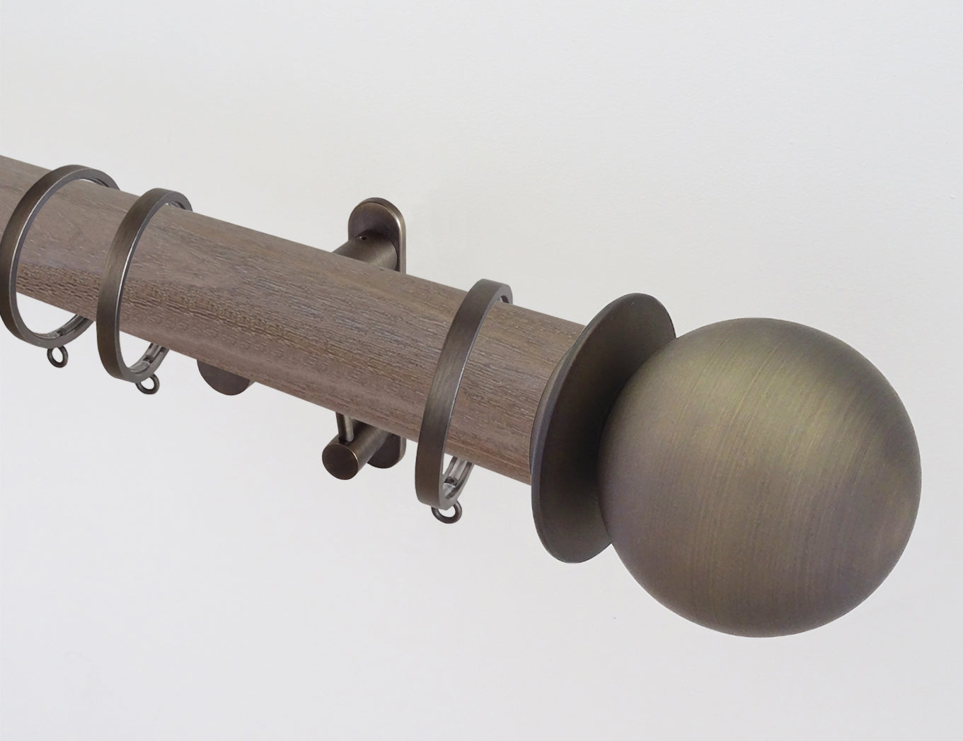 Dark oak curtain pole with ball finials | Walcot House