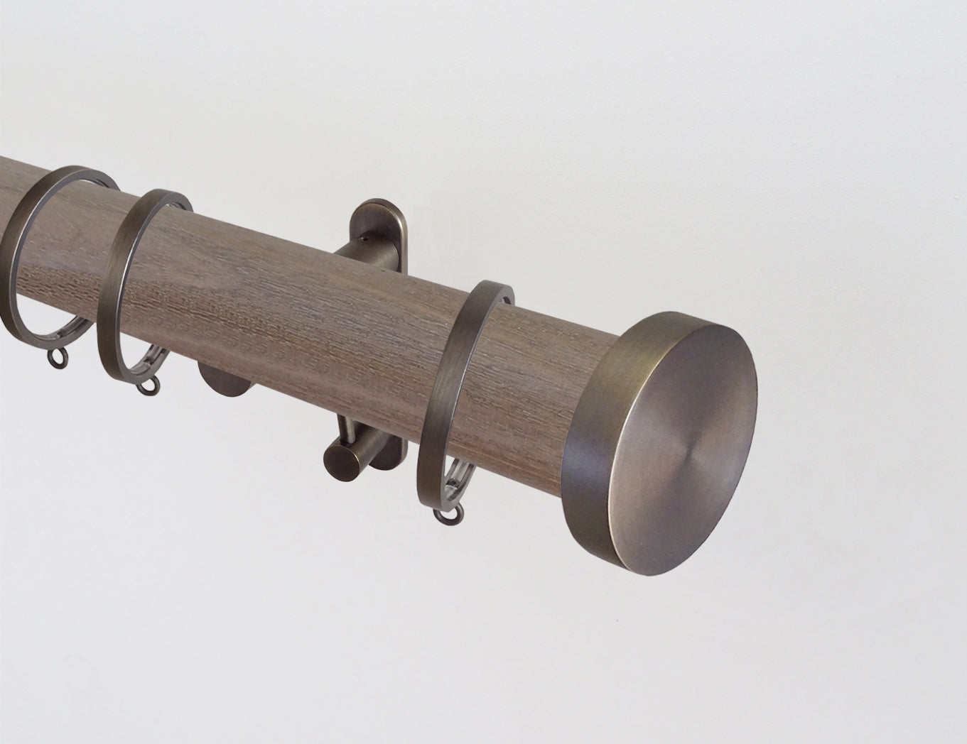 weathered oak stained wooden curtain pole by Walcot House