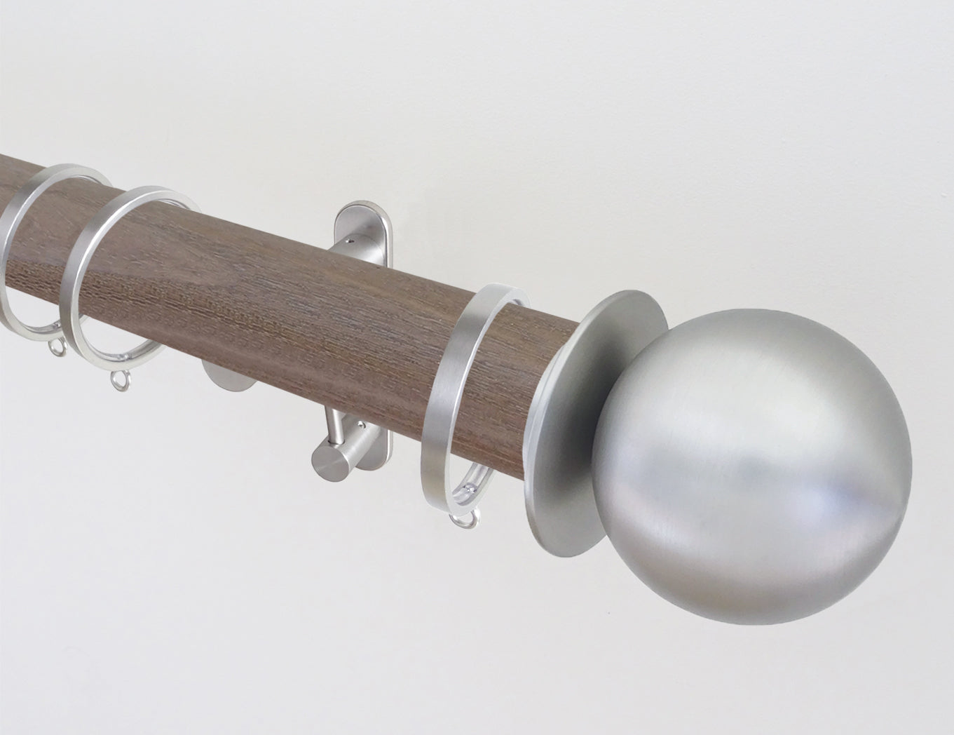 Dark oak curtain pole with ball finials | Walcot House