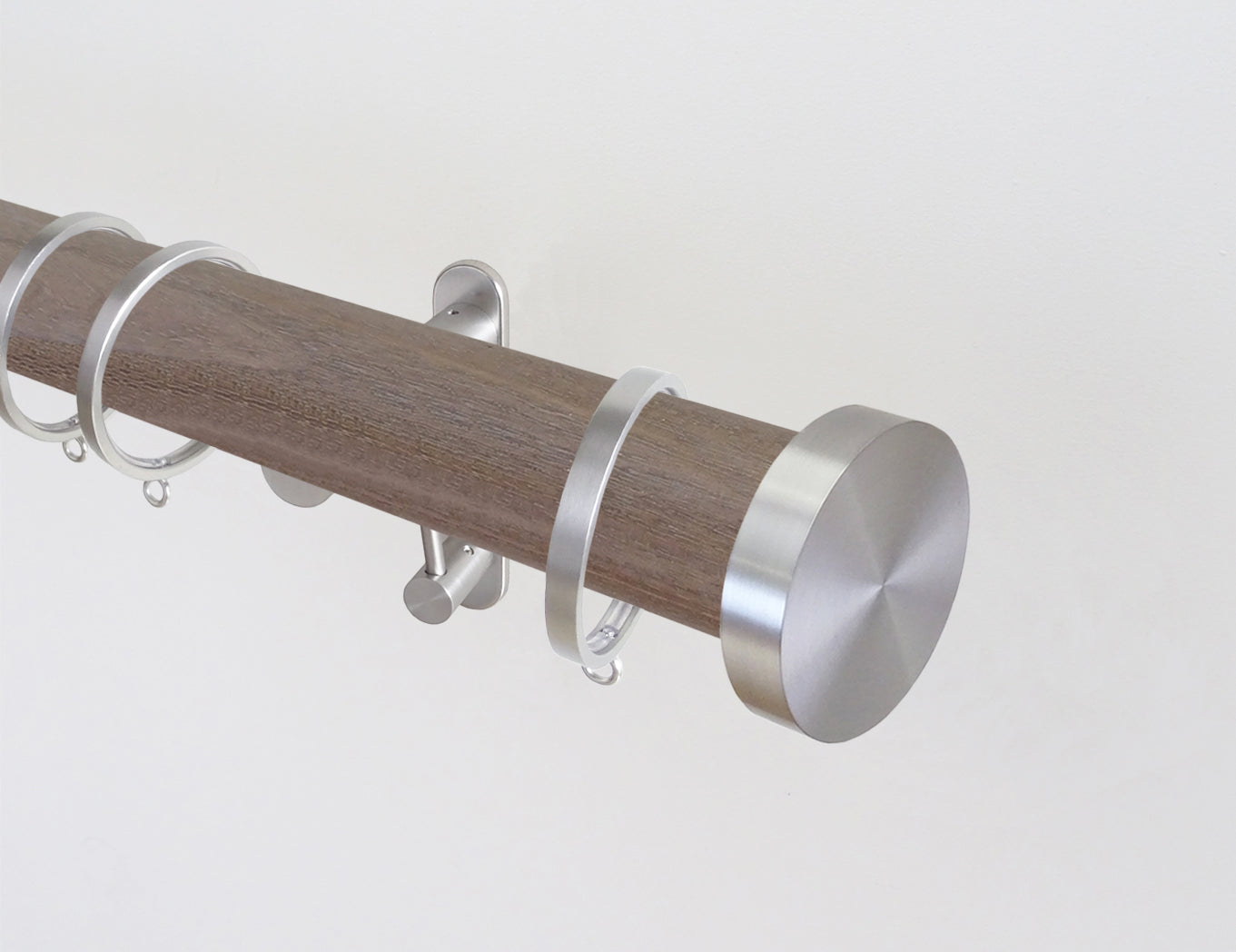 weathered oak stained wooden curtain pole by Walcot House