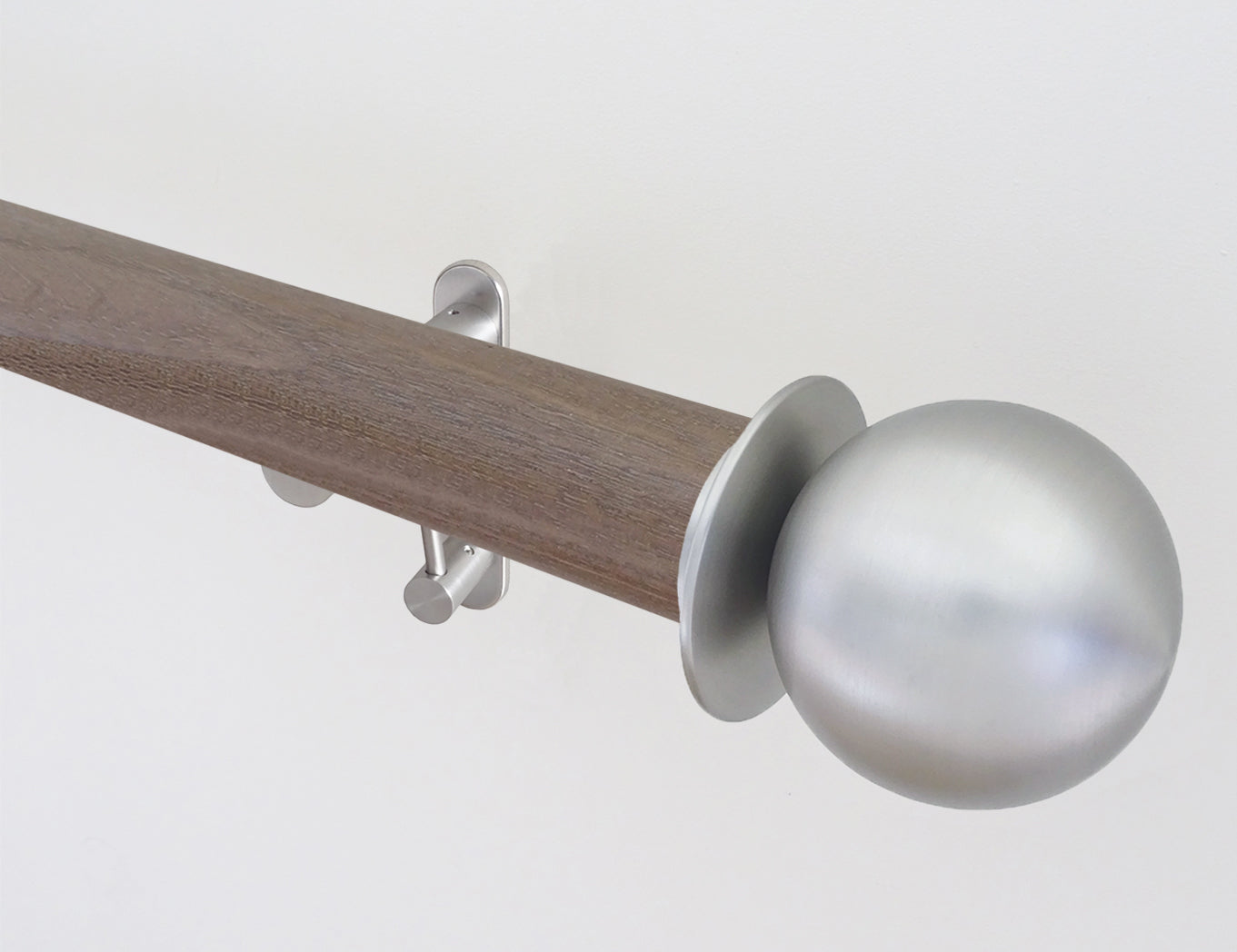 weathered oak wooden tracked pole with ball finials