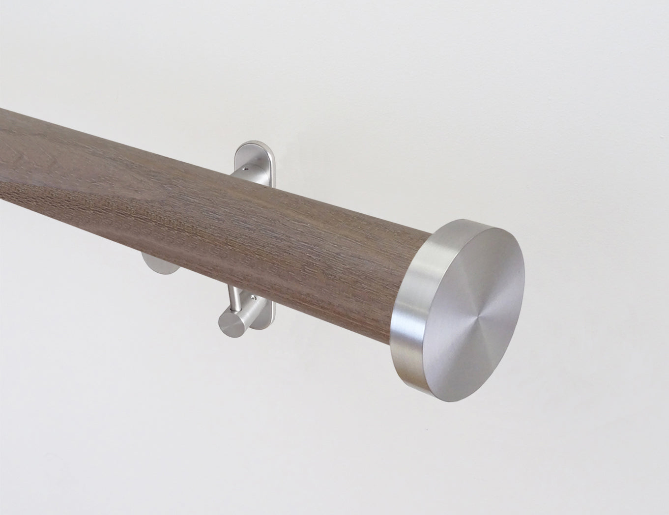 weathered oak tracked wooden pole with mini disc finials