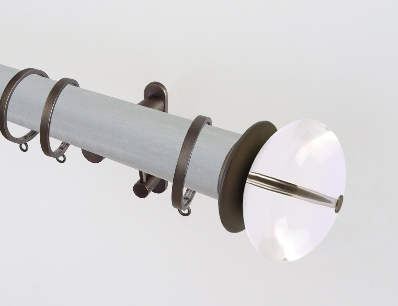 50mm dia. wood pigeon stained blue wooden curtain pole with acrylic ball finials & brackets