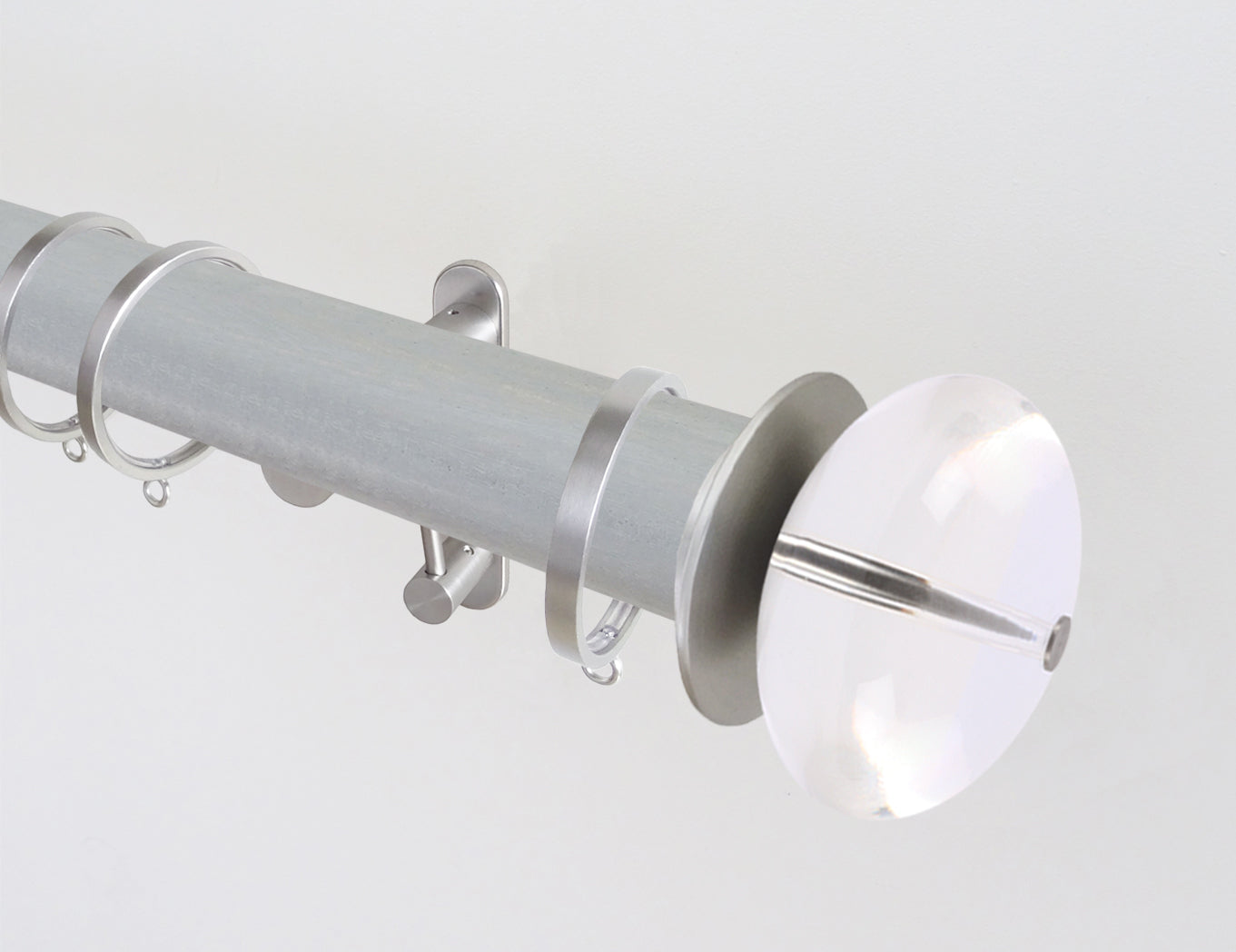 50mm dia. wood pigeon stained blue wooden curtain pole with acrylic ball finials & brackets