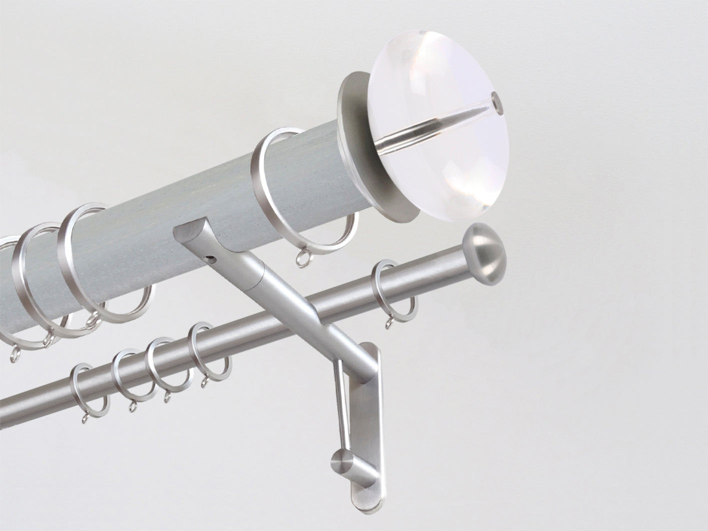 50mm dia. wood pigeon stained wood double curtain pole, steel brackets for voile curtains