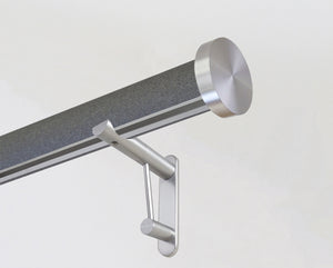 wrapped & tracked curtain pole set in shagreen textured "black pepper" by Walcot House
