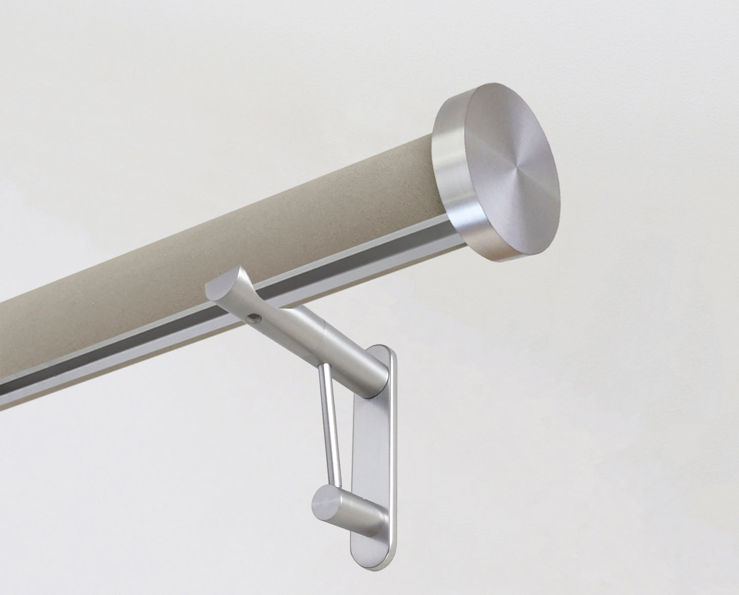 wrapped & tracked curtain pole set in suede textured "fawn" by Walcot House