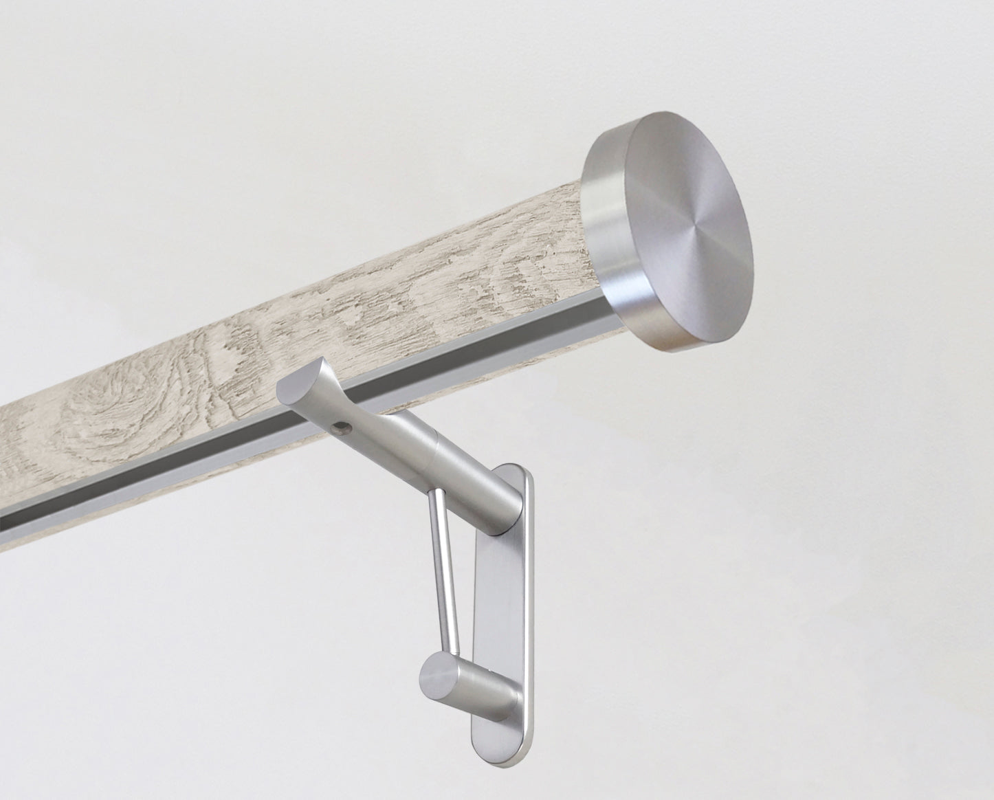 wrapped & tracked curtain pole set in driftwood "ground almond" by Walcot House