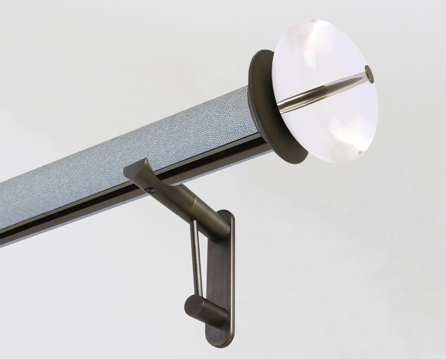 50mm diameter wrapped and tracked shagreen moonlight pole with acrylic ellipse finials