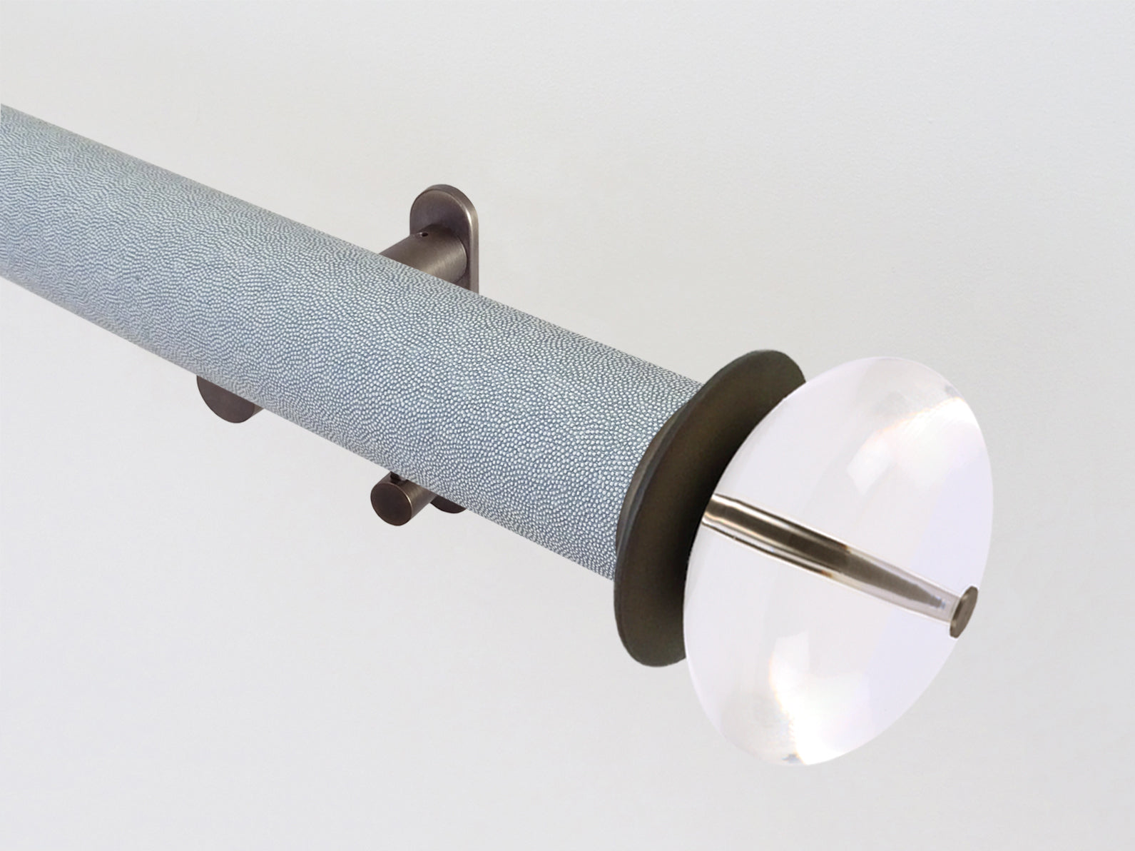 50mm diameter wrapped and tracked shagreen moonlight pole with acrylic ellipse finials