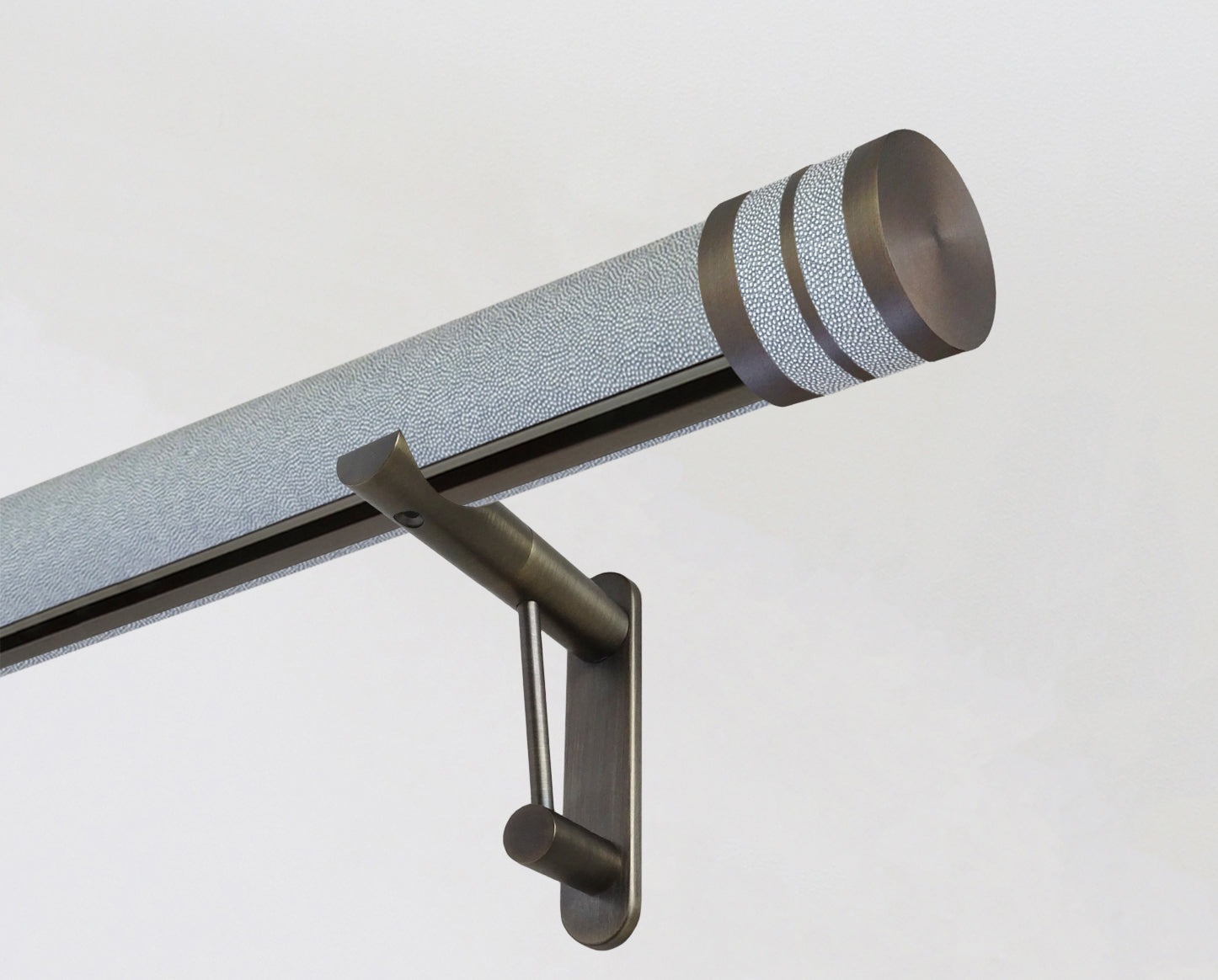 50mm diameter wrapped and tracked shagreen moonlight pole with moonlight bobbin finials