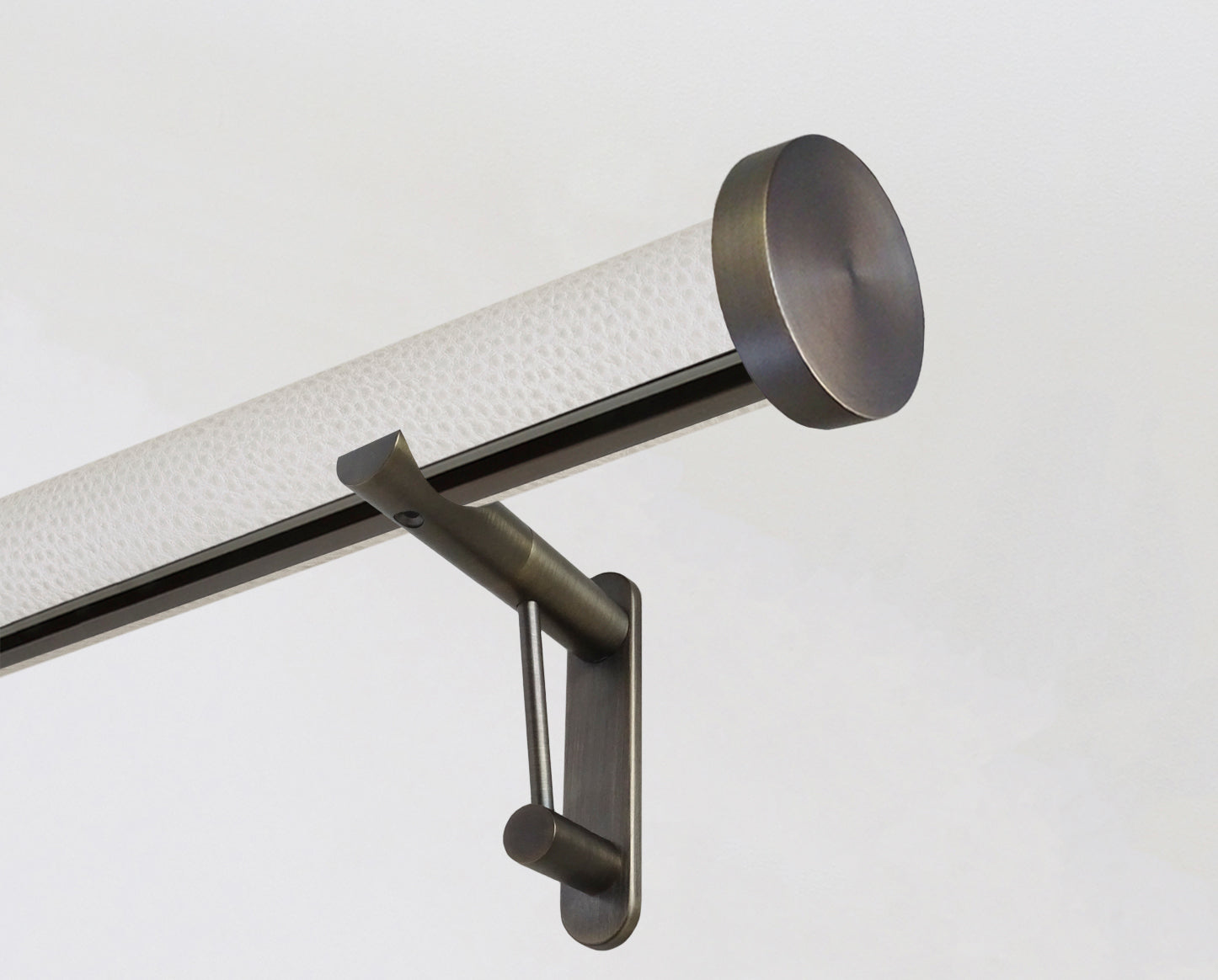 Luxury tracked curtain pole in white ostrich, 50mm diameter | Walcot House