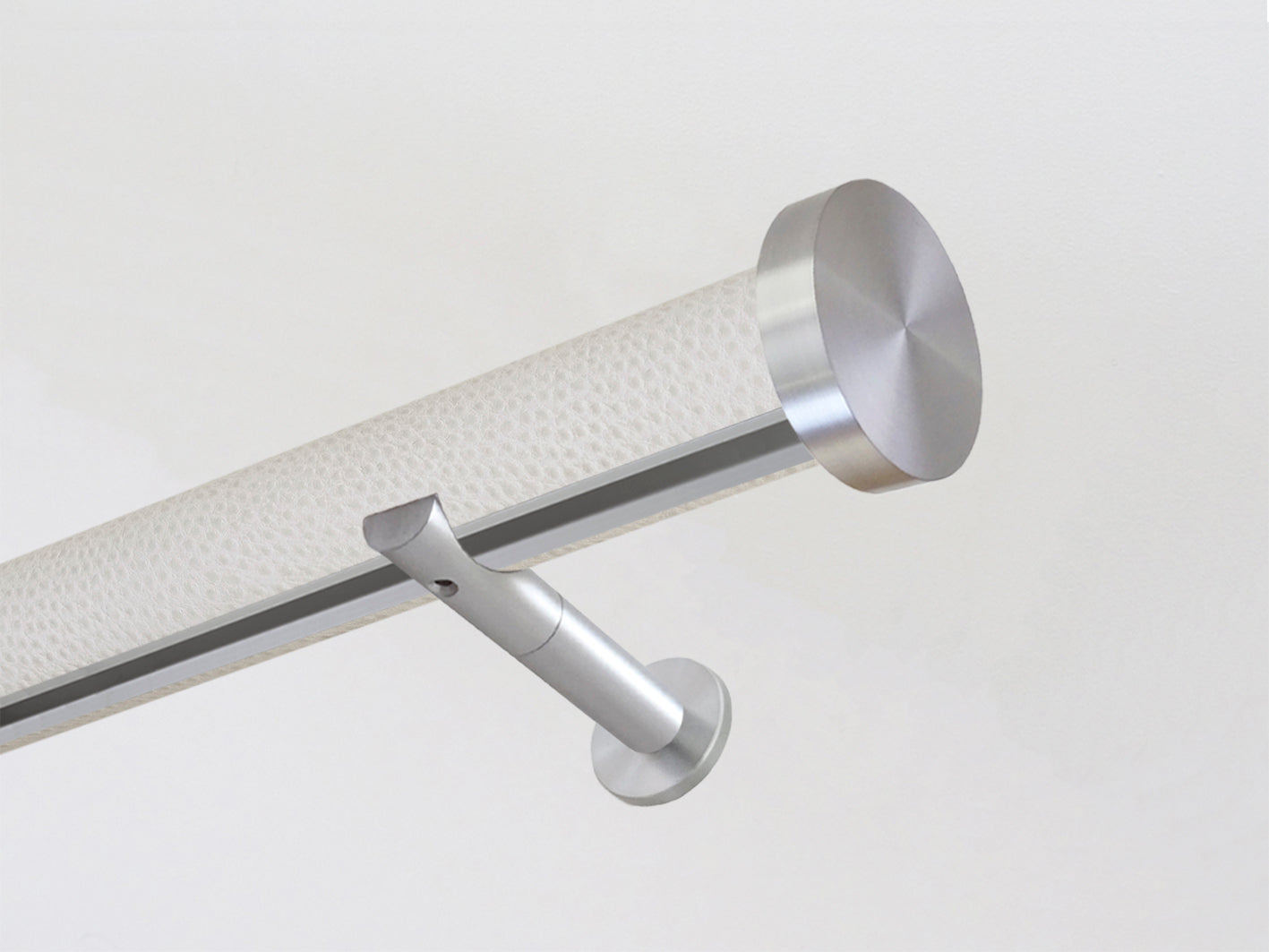 White ostrich wrapped & tracked curtain pole 50mm diameter | Walcot House
