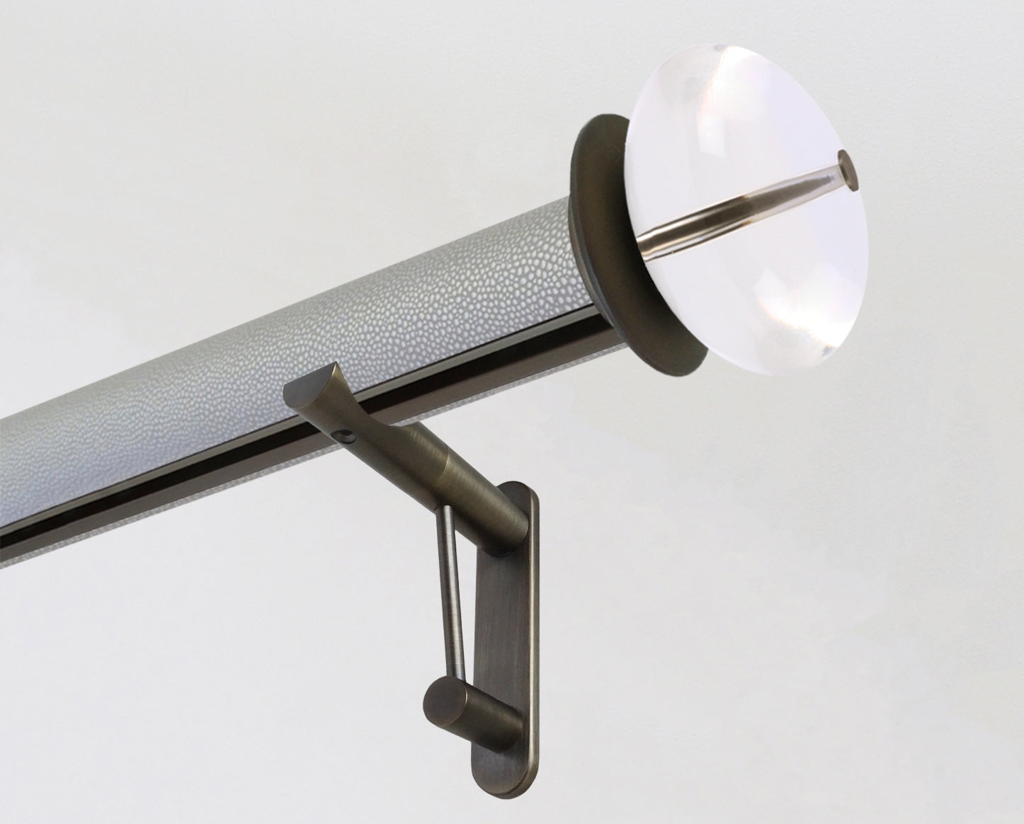 50mm diameter wrapped and tracked pebble pole with acrylic ellipse finials