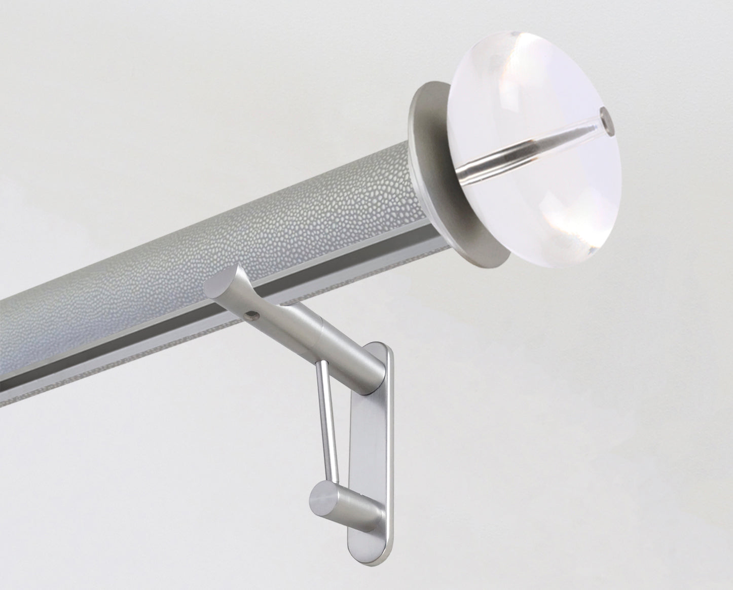 50mm diameter wrapped and tracked pebble pole with acrylic ellipse finials