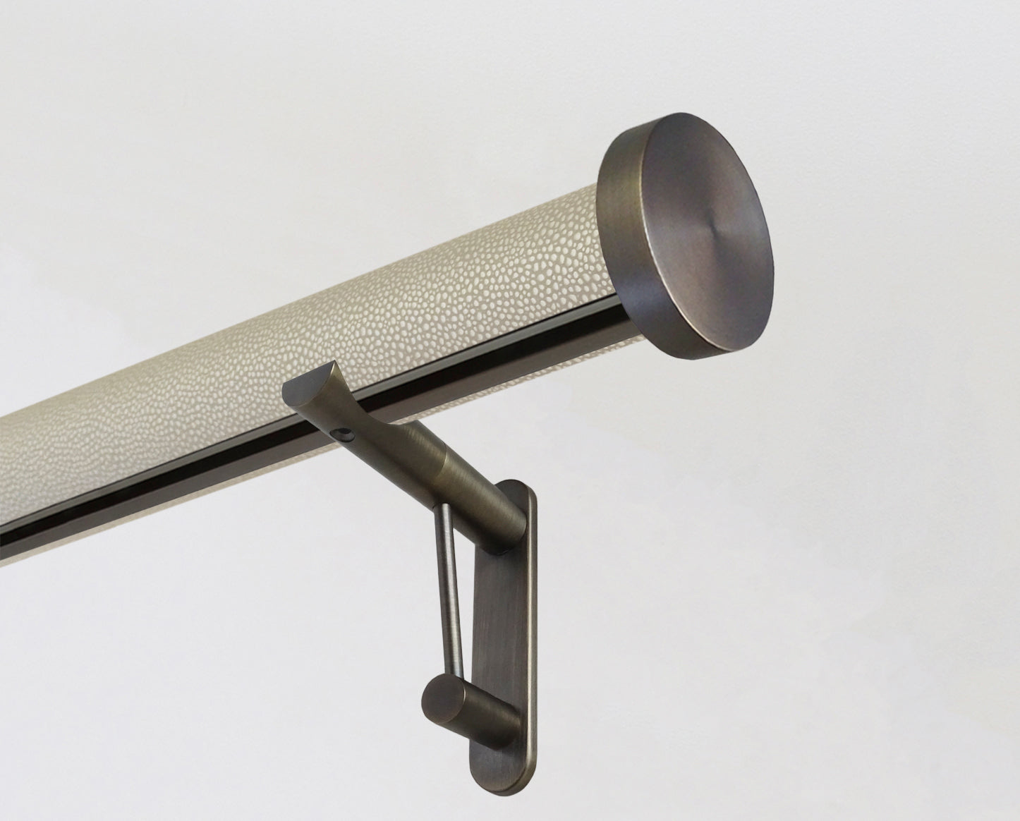 wrapped & tracked curtain pole set in mineral "sienese" by Walcot House