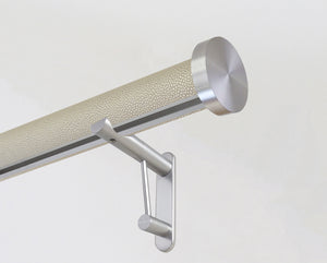 wrapped & tracked curtain pole set in mineral "sienese" by Walcot House