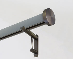 wrapped & tracked curtain pole set in suede "slate" grey by Walcot House