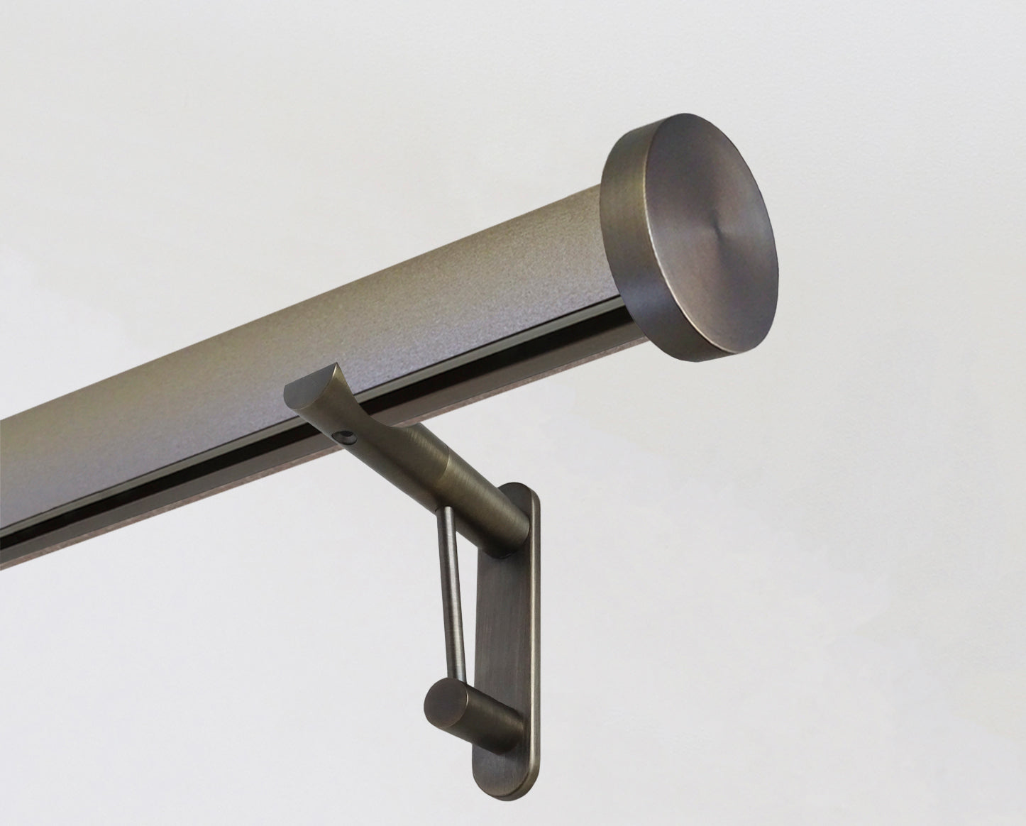 wrapped & tracked curtain pole set in shimmer "warm gunmetal" by Walcot House