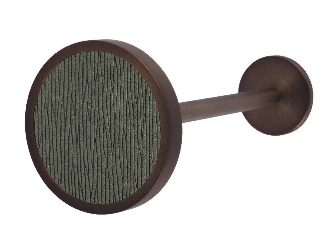 Bronze curtain hold back in shale green