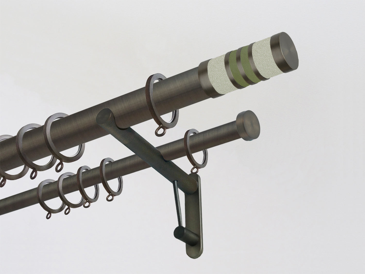 Antique brass double curtain pole with bespoke bobbin finials | Walcot House