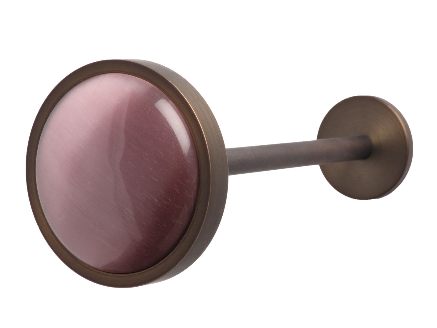 Crocus pink glass moonstone tieback in bronze | Walcot House curtain hold back collection