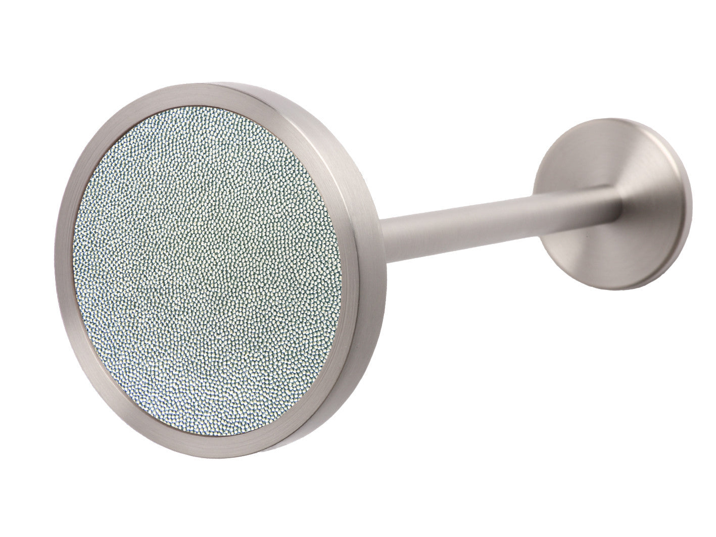 Stainless Steel curtain hold back in moonlight blue