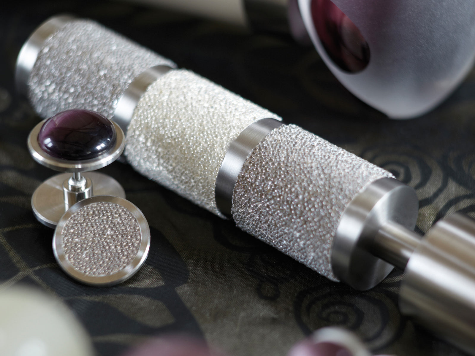 30mm diameter stainless steel curtain pole collection with bespoke coloured combination finials