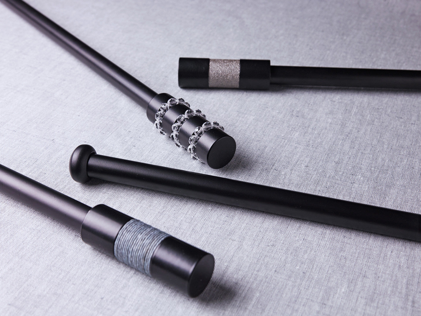 19mm skinny black curtain rod set with elliptical end