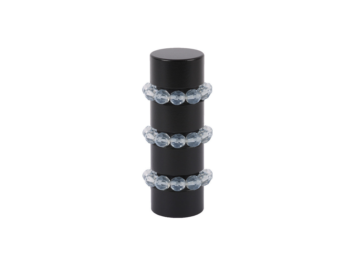 Beaded black curtain pole finial in icicle blue glass | Walcot House 19mm collectionads