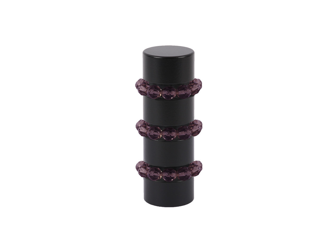Beaded black curtain pole finial in mulberry purple glass | Walcot House 19mm collectionads