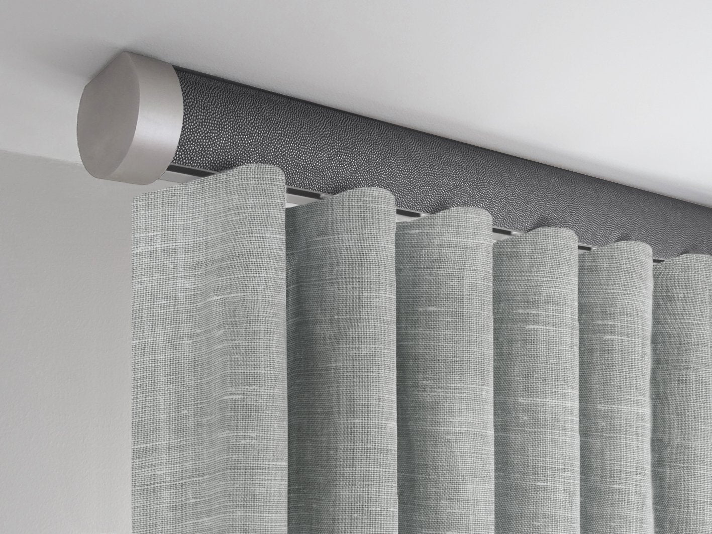 Flush ceiling fix curtain pole in black pepper by Walcot House