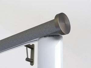 Motorised electric curtain pole in black pepper, wireless & battery powered using the Somfy Glydea track | Walcot House UK curtain pole specialists