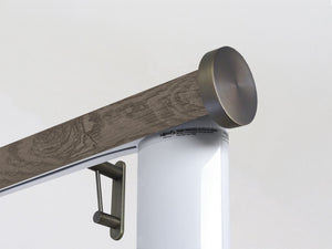 Motorised electric curtain pole in brazil nut driftwood, wireless & battery powered using the Somfy Glydea track | Walcot House UK curtain pole specialists