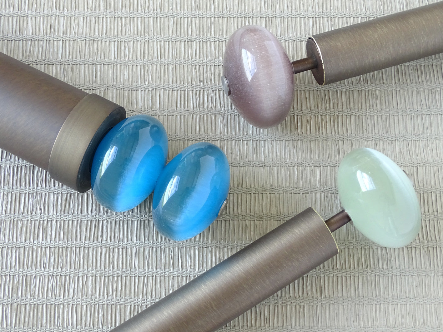 30mm diameter brushed bronze curtain pole collection with opal moonstone finials, antique brass curtain pole, traditional, classic, modern
