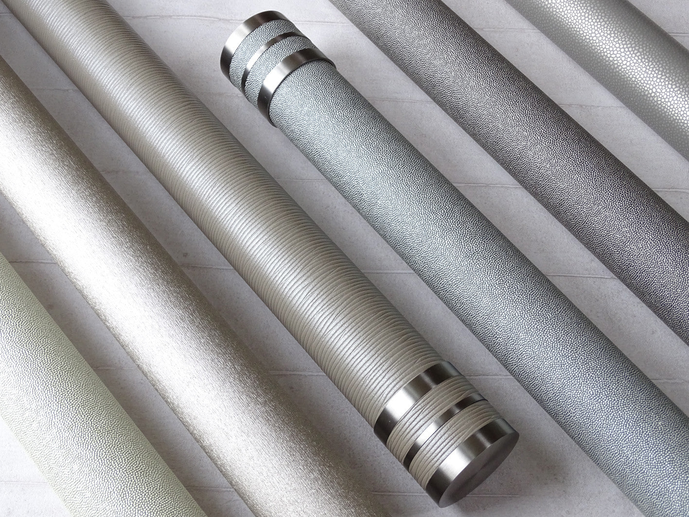 50mm diameter wrapped and tracked strata marcasite pole with marcasite bobbin finials