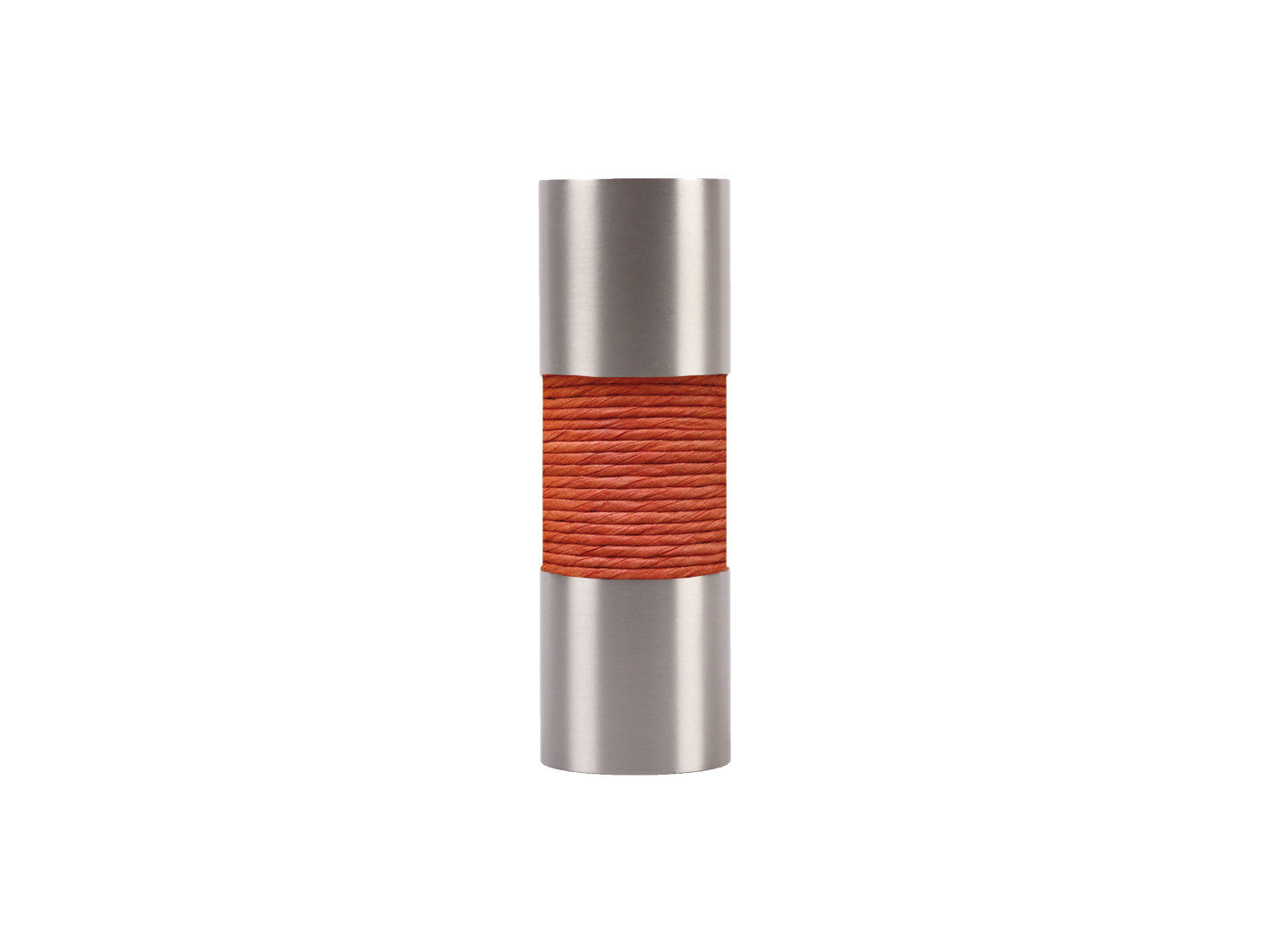 Coral orange curtain pole finial, stainless steel barrel, for 19mm diameter pole