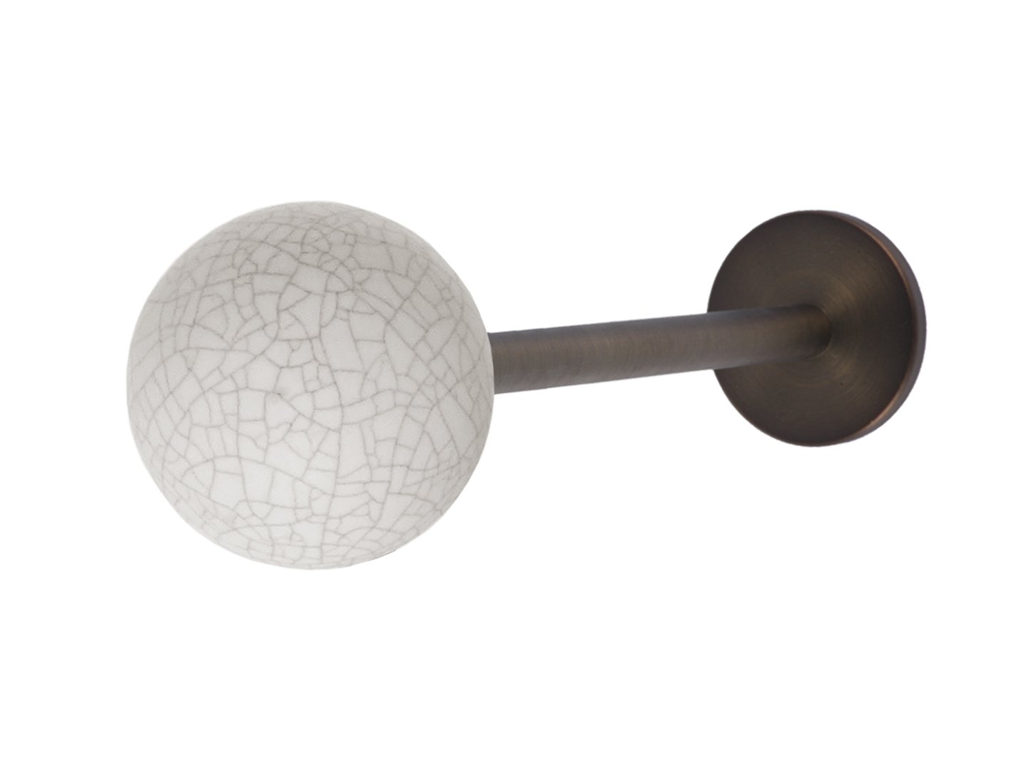Decorative curtain holdback in dark bronze with ceramic ball end