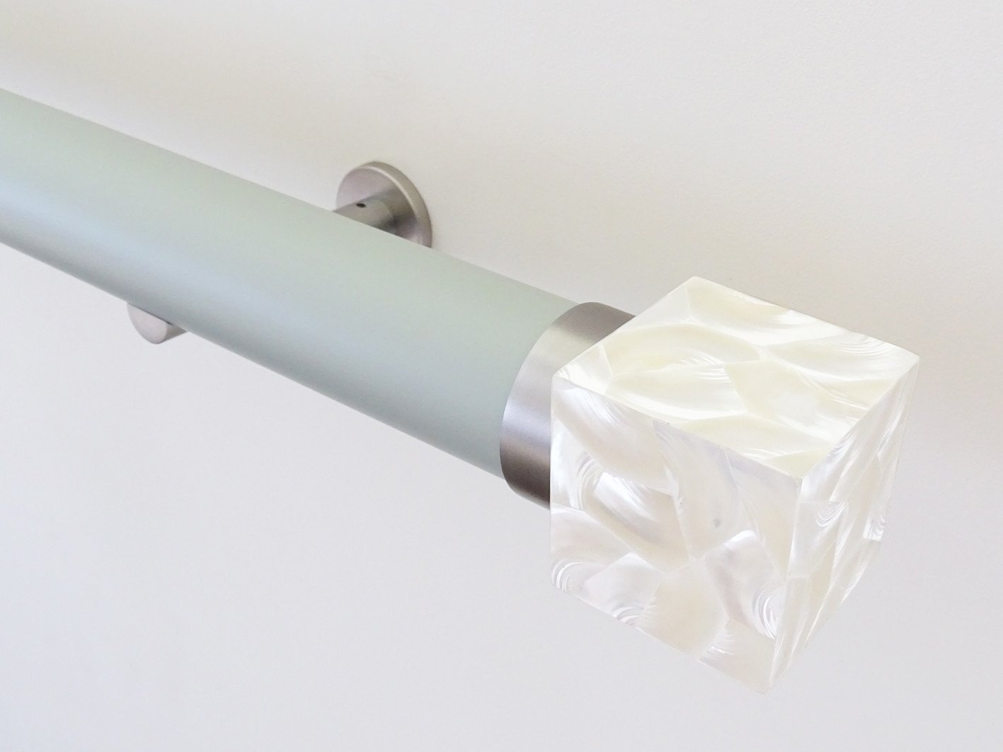 Designer White Curtain Pole Ends By Walcot House | Riva Shell Cube In Troca Satin