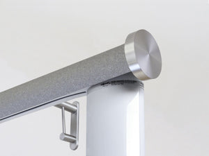 Motorised electric curtain pole in dusk grey, wireless & battery powered using the Somfy Glydea track | Walcot House UK curtain pole specialists