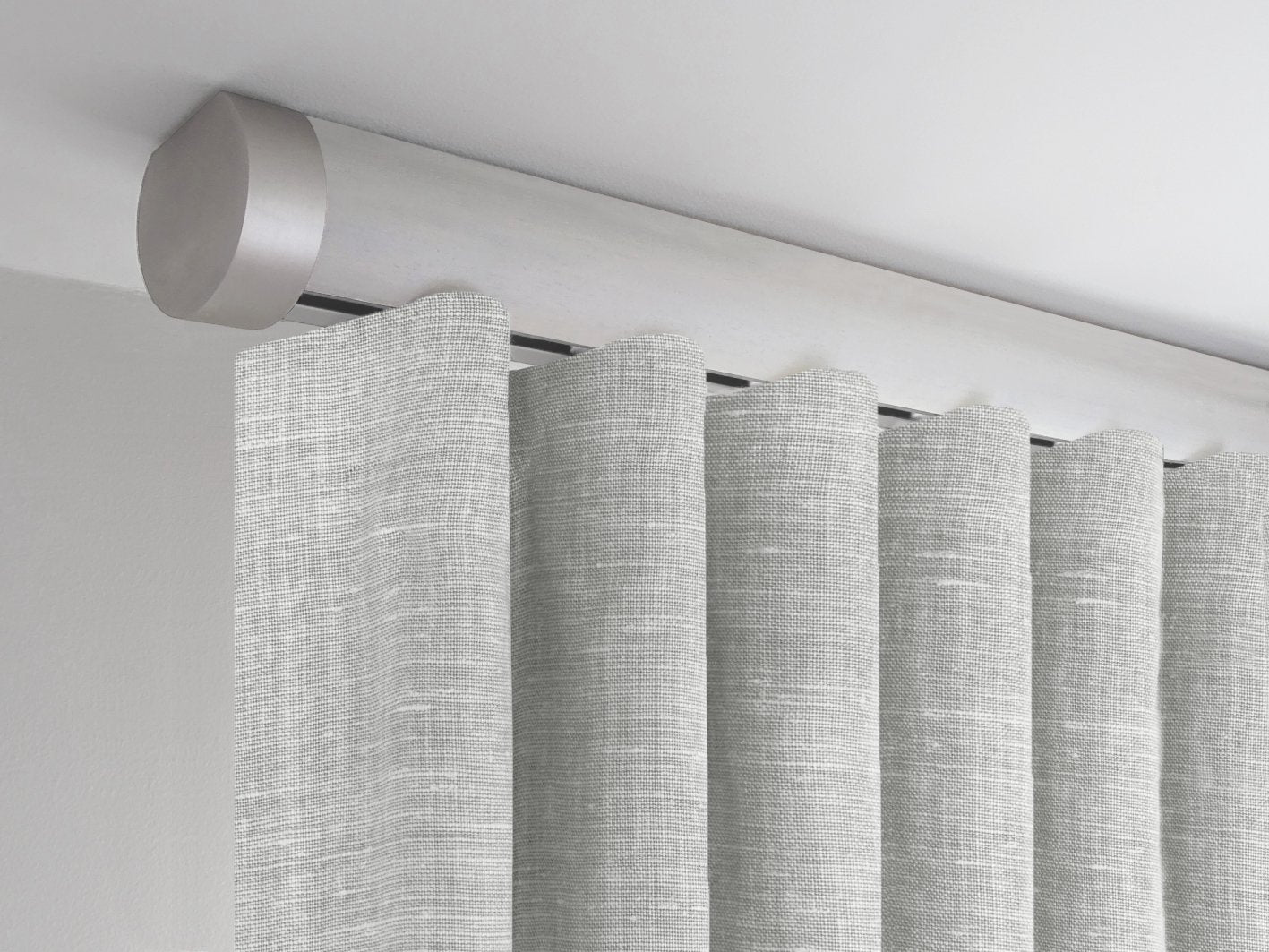 Flush ceiling fix curtain pole in Ecru stained wood by Walcot House