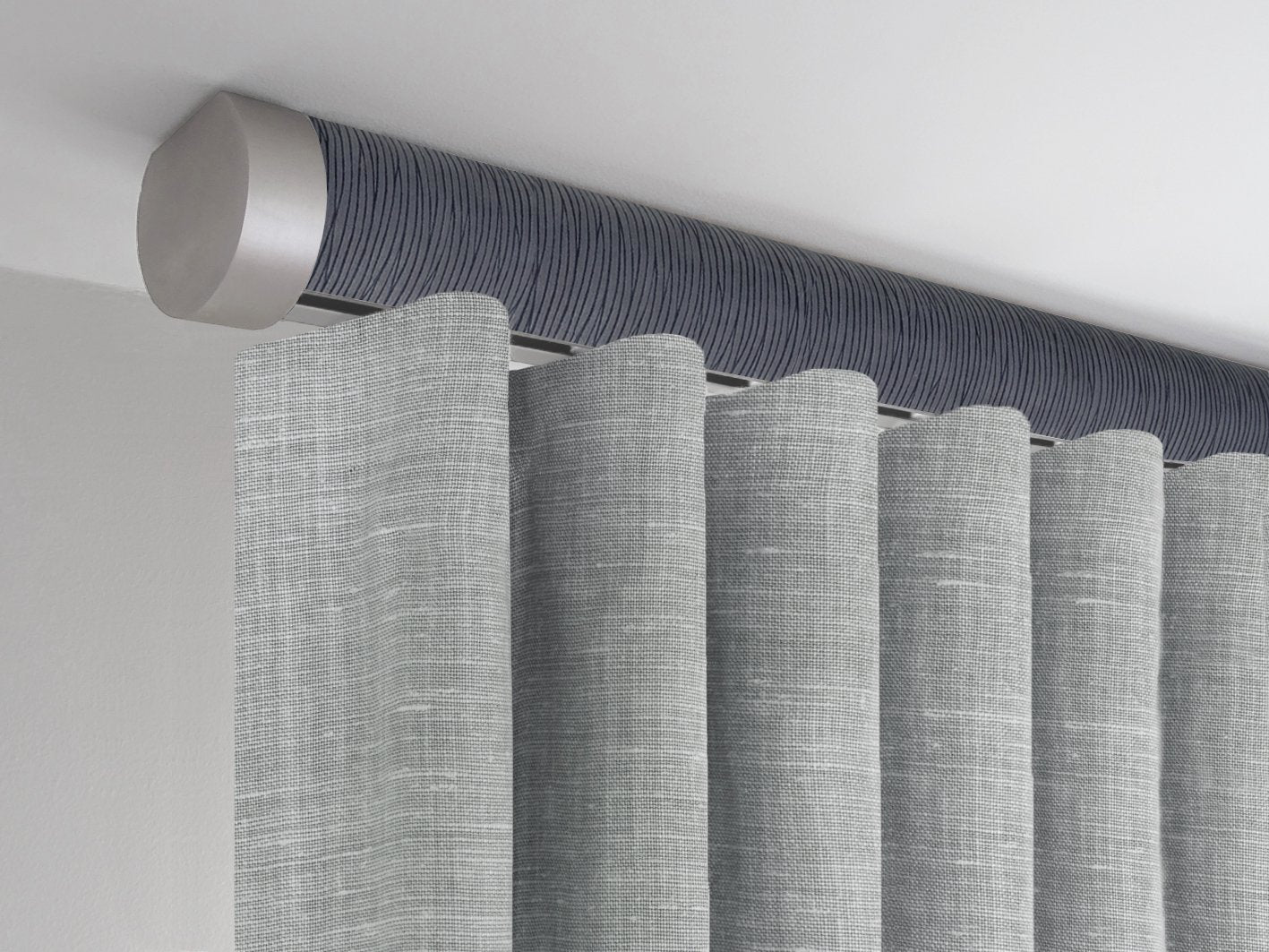 Flush ceiling fix curtain pole set in flint by Walcot House