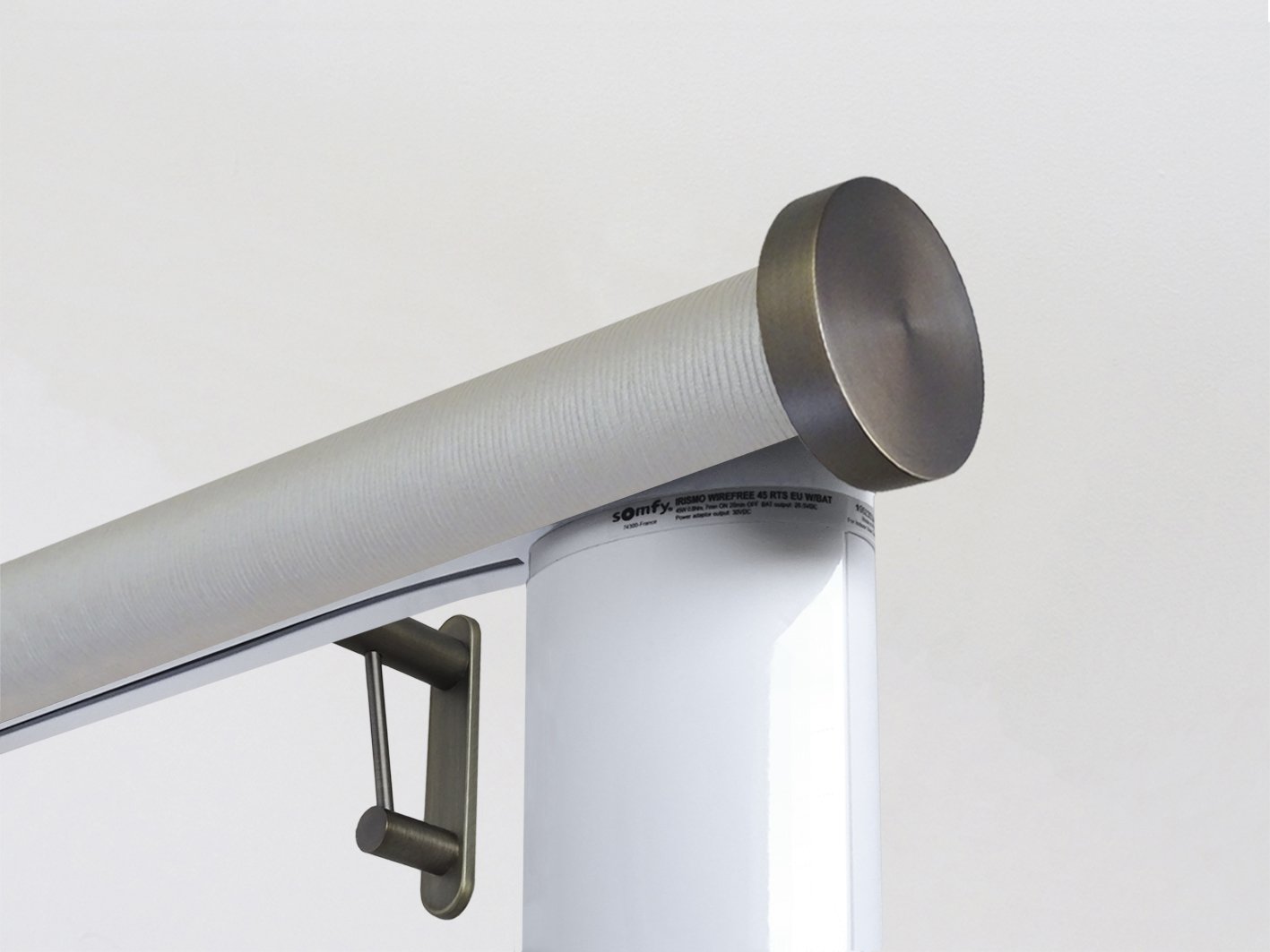 Motorised electric curtain pole in marcasite grey, wireless & battery powered using the Somfy Glydea track | Walcot House UK curtain pole specialists