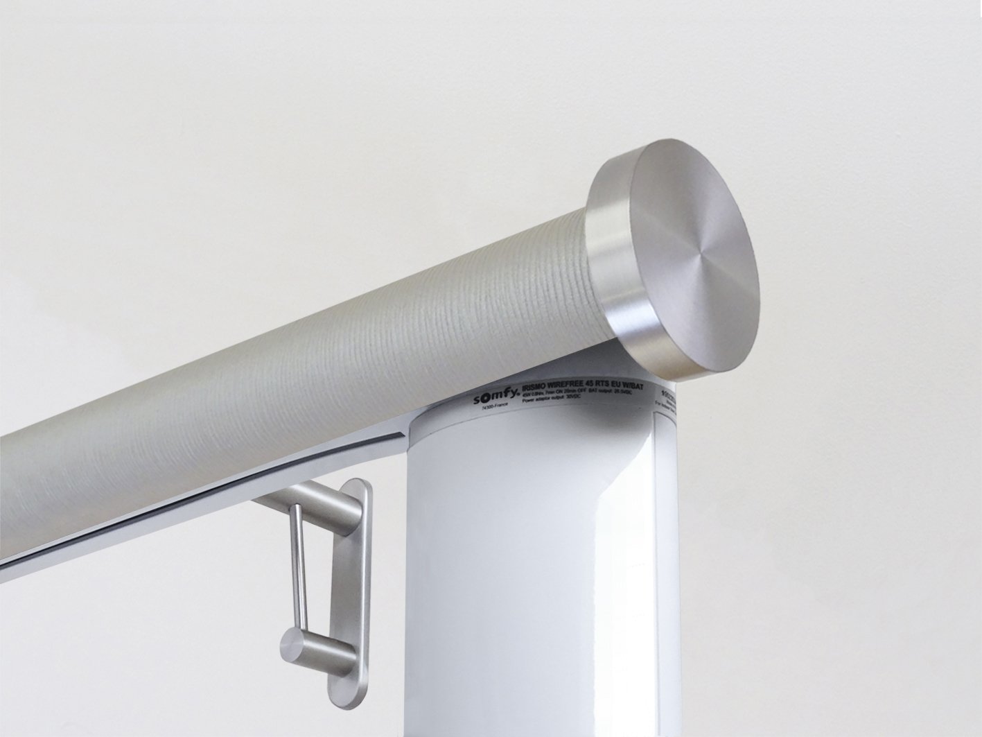 Motorised electric curtain pole in marcasite grey, wireless & battery powered using the Somfy Glydea track | Walcot House UK curtain pole specialists