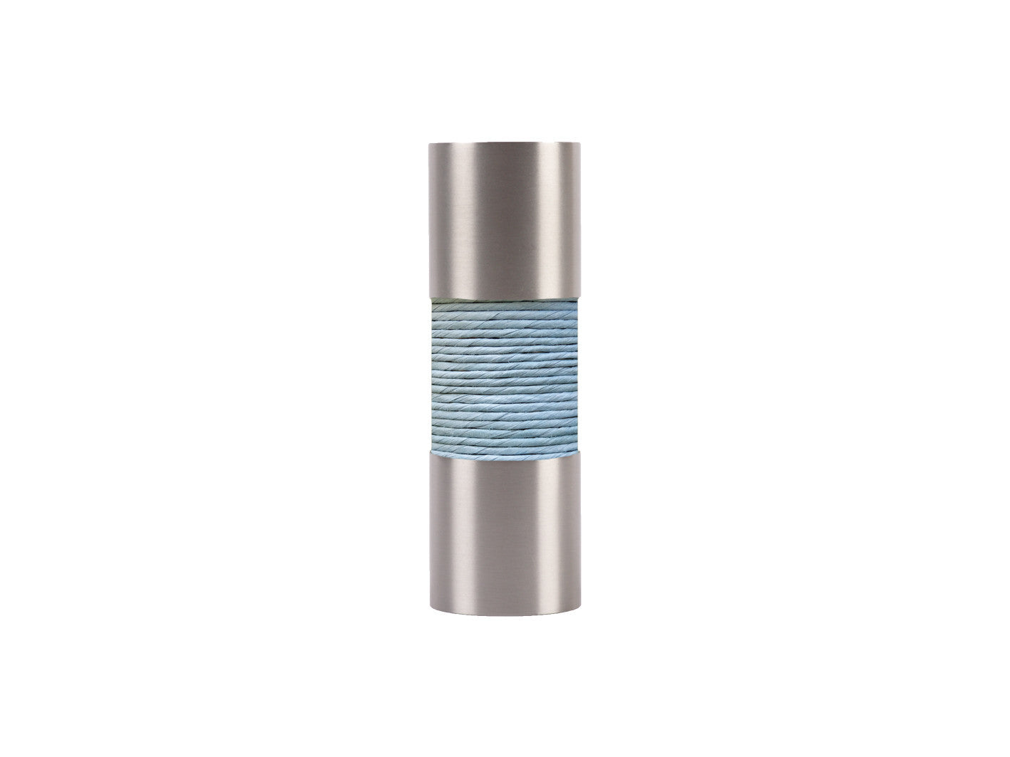 Mist blue curtain pole finial, stainless steel barrel, for 19mm diameter pole