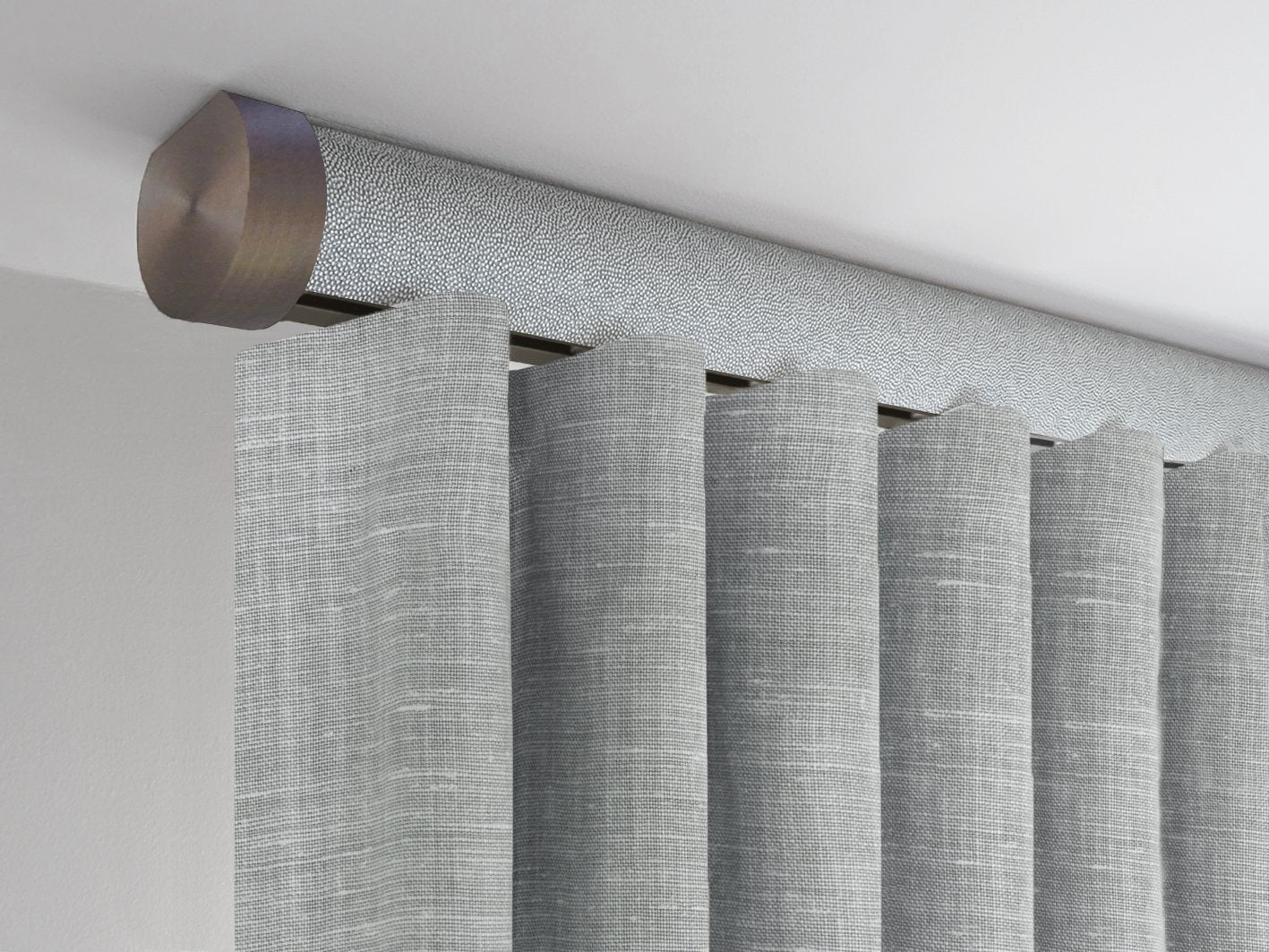 Flush ceiling fix curtain pole in moonlight by Walcot House