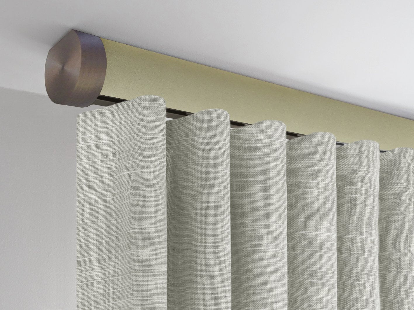 Flush ceiling fix curtain pole set in new acorn by Walcot House