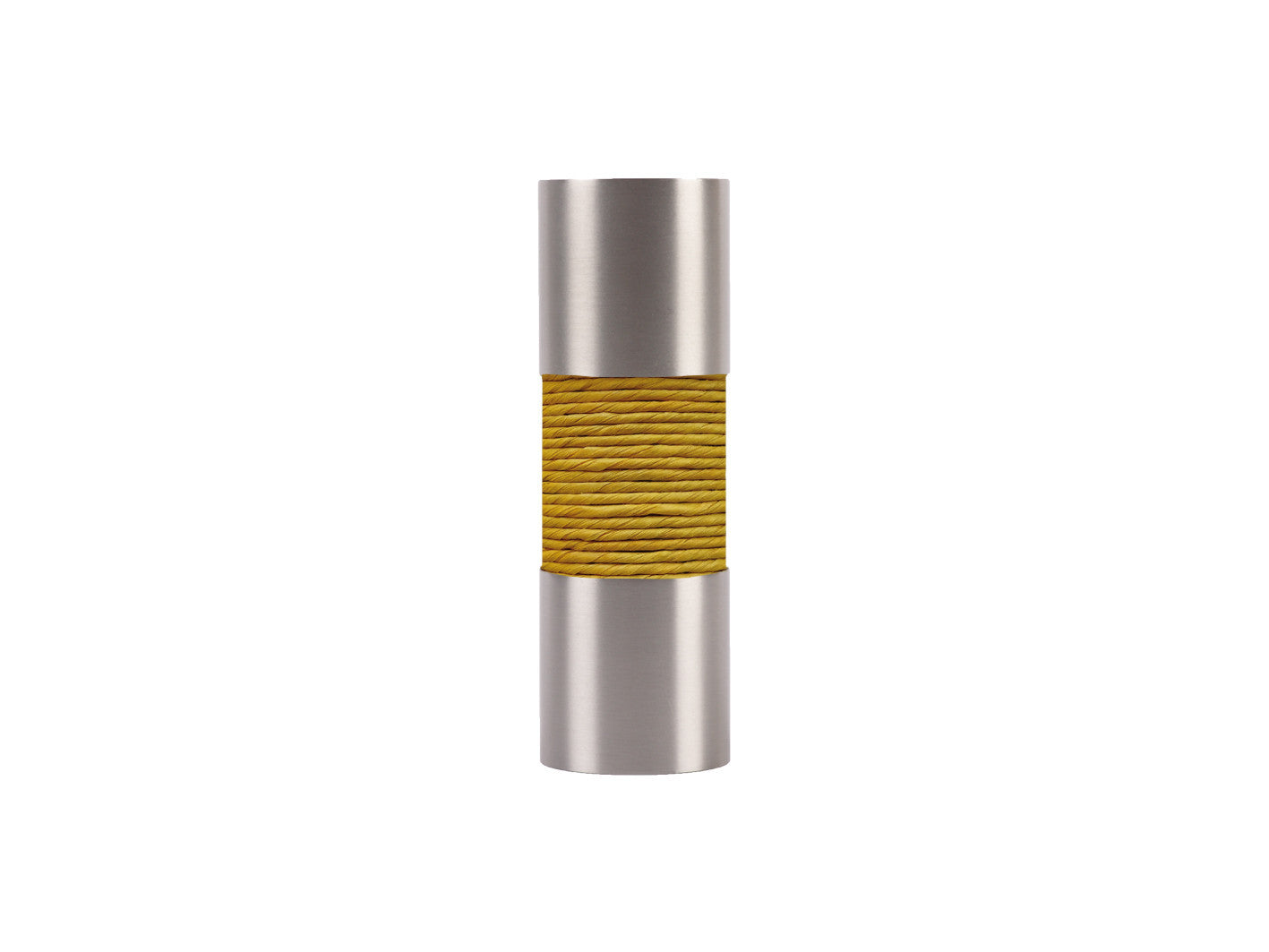Ochre Yellow curtain pole finial, stainless steel barrel, for 19mm diameter pole