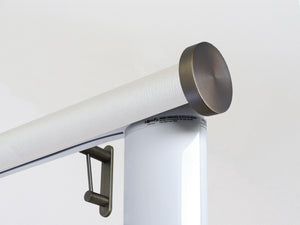 Motorised curtain pole set in 50mm dia. opalite wrap with mini disc finials